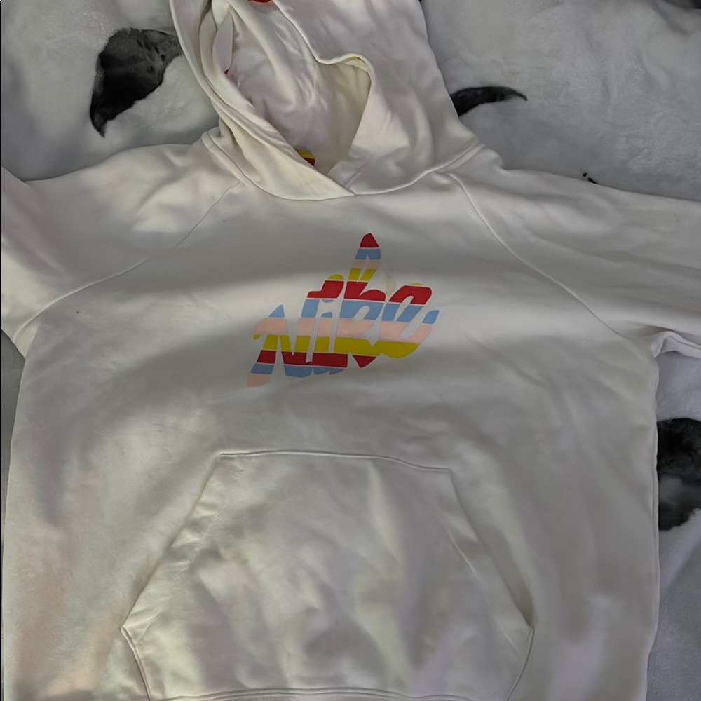 Nike White Multicolor Logo Hoodie